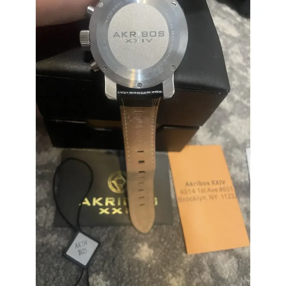 Akribos XXIV Men's‎ Black Leather Watch xxiv ak734